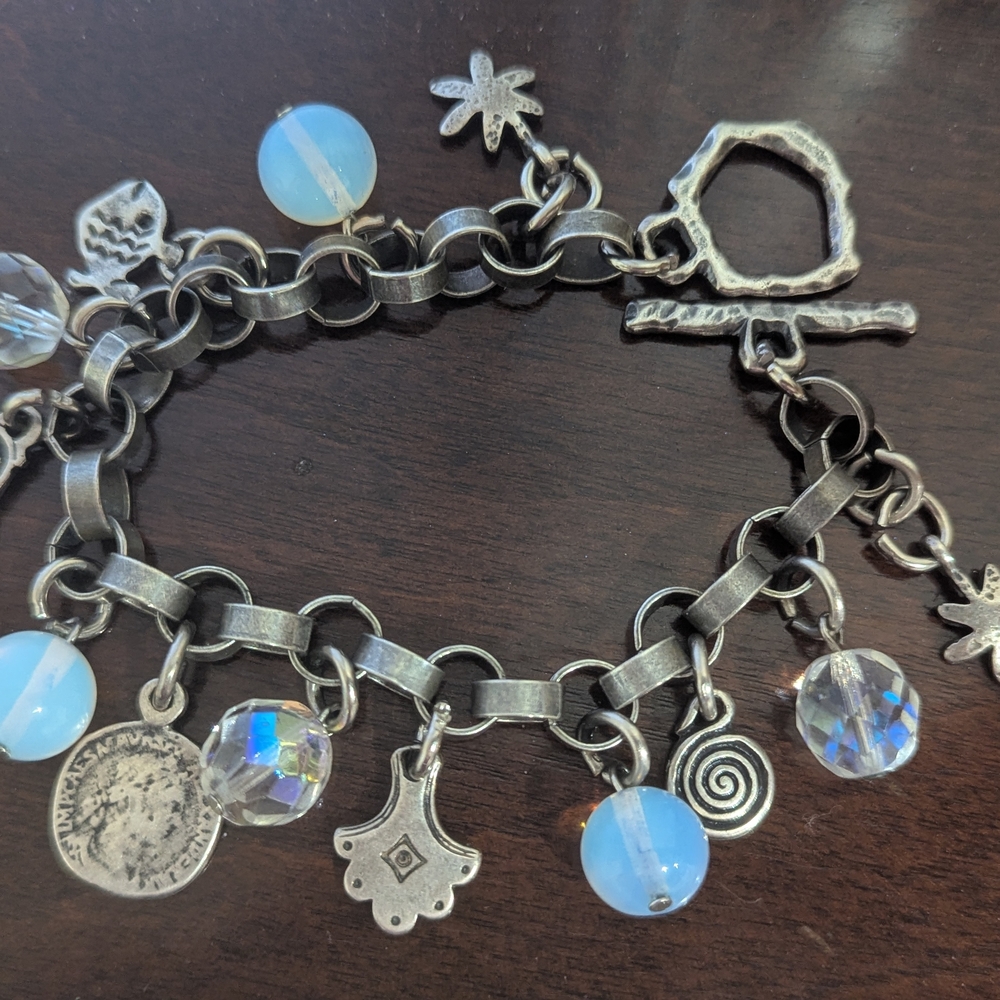 Silver Charm Bracelet with Blue Accents